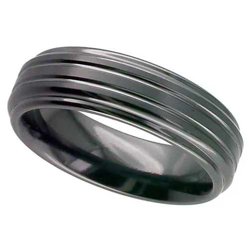 Zirconium Metal Ring Shoulder Cut Flat Profile with Twin Grooves
